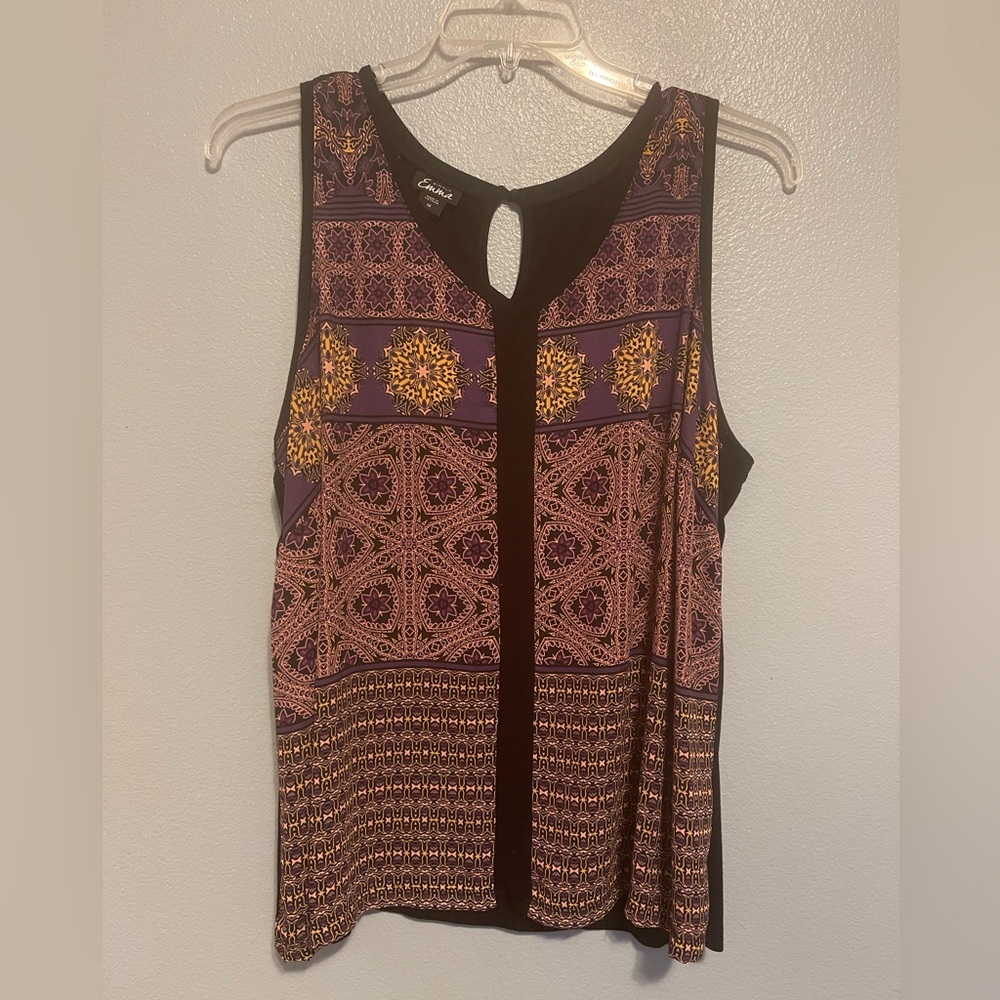 Simply Emma Purple and Black Patterned Sleeveless Blouse
